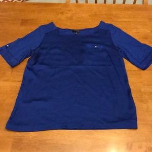 Cobalt blue shirt with gold buttons